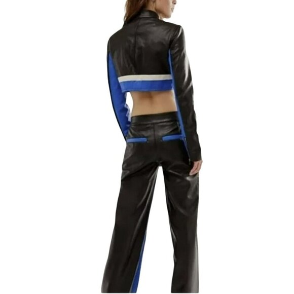 Free People 2 Pc Set Faux Leather Cropped Moto Jacket Pants Sz XS NWT - Picture 2 of 13